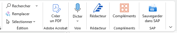 Le bouton Sauvegarder dans SAP dans le ruban de Word