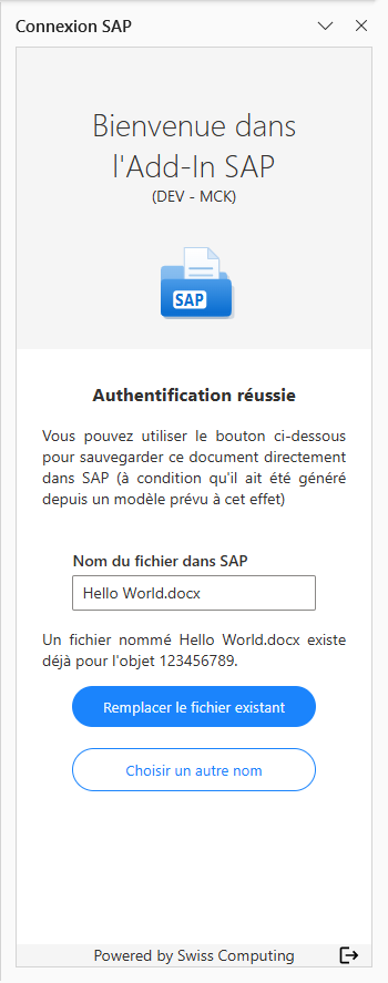 Le panneau signale qu'un fichier du même nom existe déjà et propose de le remplacer ou de choisir un autre nom
